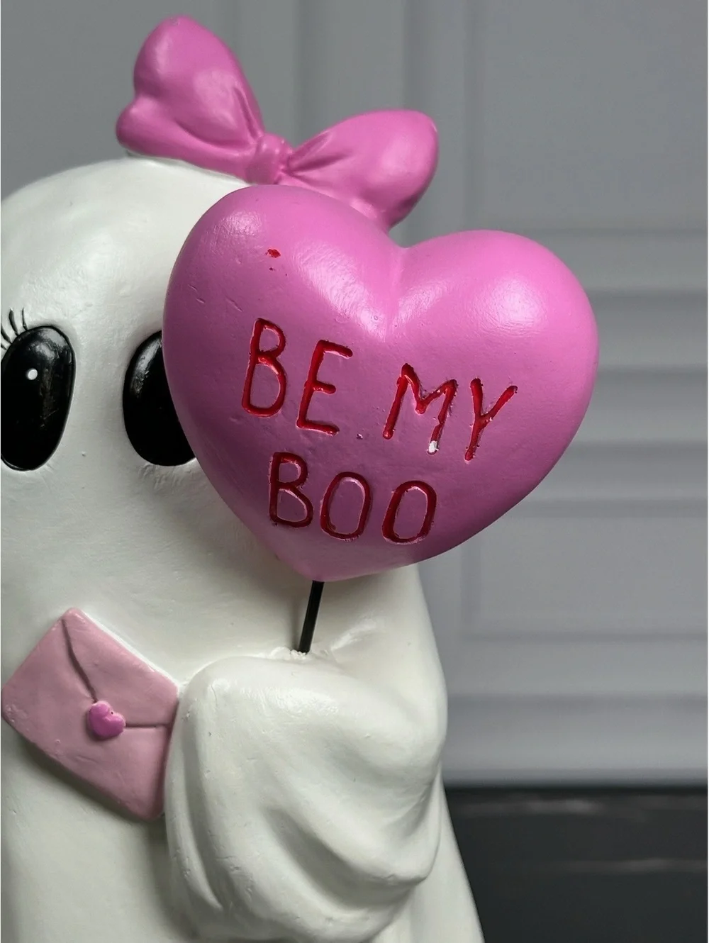 Cute Ghost Figurine Holding Pink Heart Balloon with 